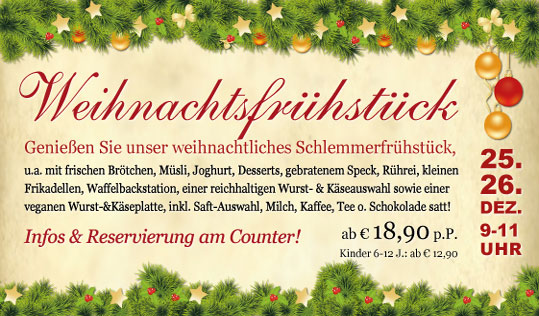Weihnachtliches Schlemmerfrühstück Büfett satt in der Erlebniswelt Hülshorst in Luebeck